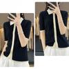 IHUASU Cotton Knitted Cardigan Short-sleeved T-shirt Women's Summer Slim Versatile Bottoming Outside Wear