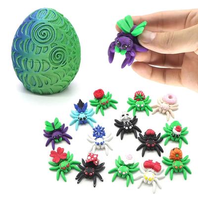 5PCS 3D Printed Small Spider Figurines with Storage Egg Halloween Colorful Cartoon Spiders Ornament with Movable Joints