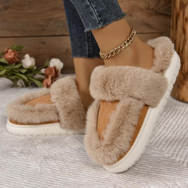 Damen Hausschuhe in breiter Weite mit Fell, Lässige Pantoletten für draußen, Herbst Großhandel Hausschuhe für Damen