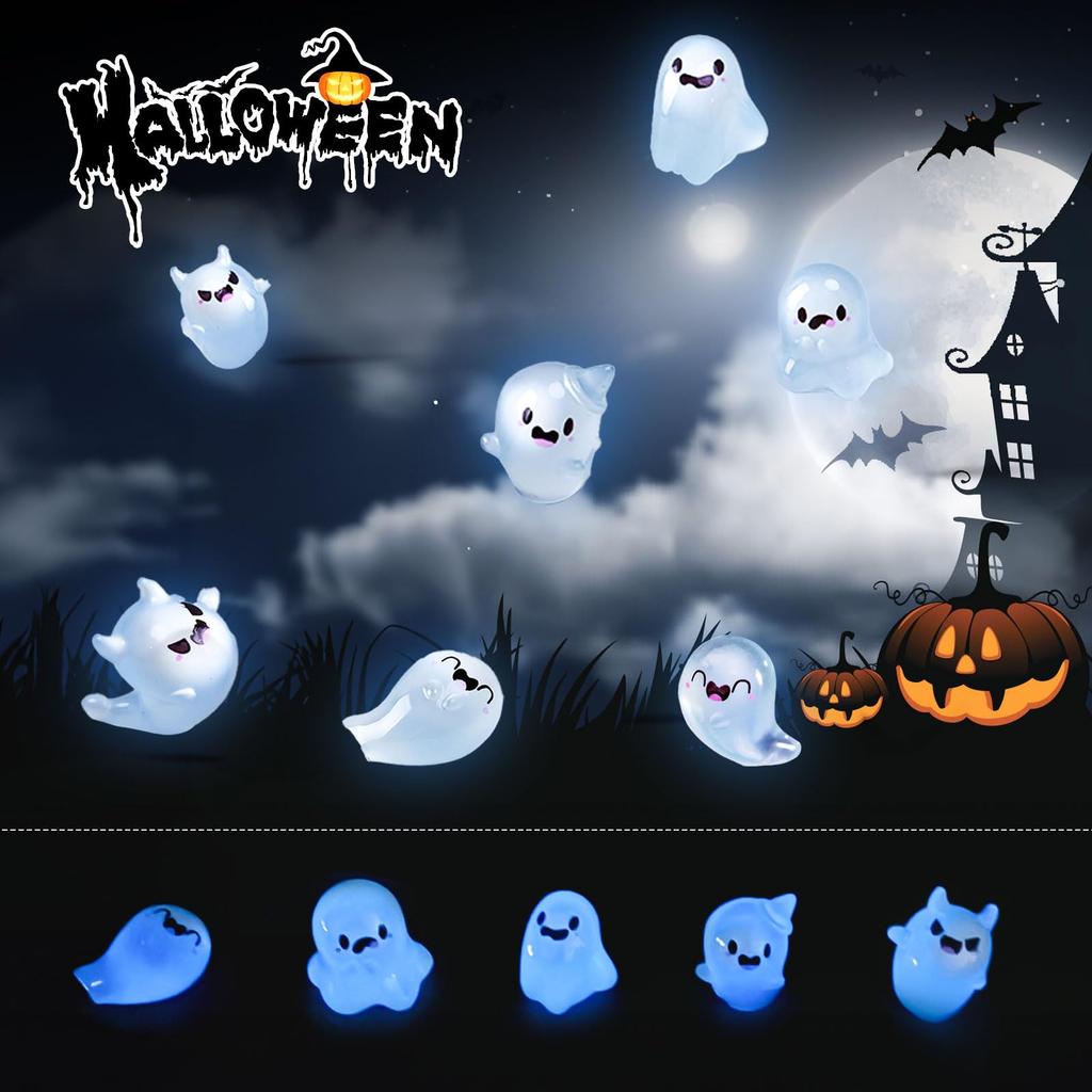 Kodama Ghost Cute Miniature DIY Garden Decorations for Moss and Plant Fairies for and Halloween Glow-in-the-Dark Figures, 15-Piece Set, Bonsai,