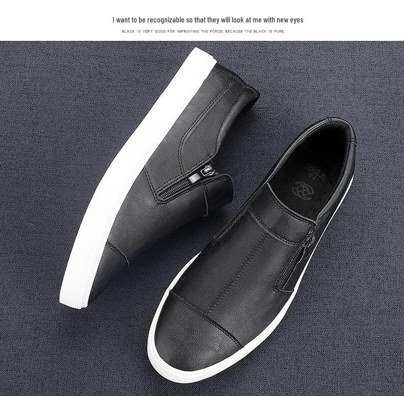 Korean Style Men's Breathable Leather Low-Top Casual Shoes - Soft Sole & Versatile Design for Spring/Summer.