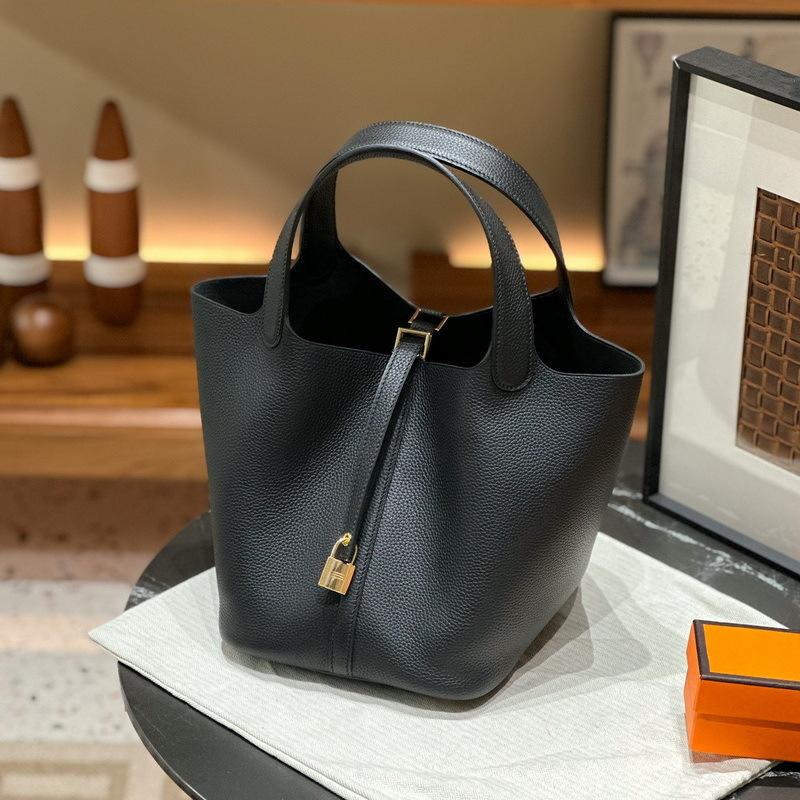 New Genuine Leather Women's Bag Head Layer Leather TOGO Leather 1822CM Vegetable Basket Handheld Bucket Bag Cross Border