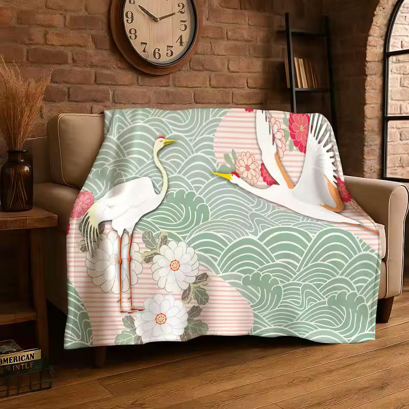 Classic Chinese Elements Style Flannel Blanket Soft Warm Throw Blanket for Bedroom Living Room Bed Travel Camping Picnic Cover