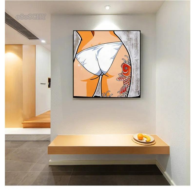 Çizgi Roman Manga Kızının Popo Resimleri Tuval Duvar Sanatı Posterleri Modern Otel Odası Ev Banyo Karikatür Duvar Dekoru Duvar Resmi Cuadros Sanatı