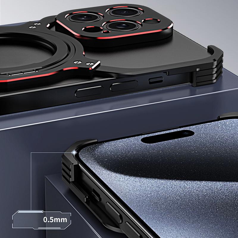 Für iPhone 15 Pro Max Magnetische Bumper-Hülle Rahmenlos Drehbarer Ständer Metall-Handyhülle