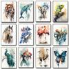 Safari Animals Watercolor Posters Colorful Children Prints Rainbow Animal Canvas Painting Wall Art Pictures Home Kids Room Decor