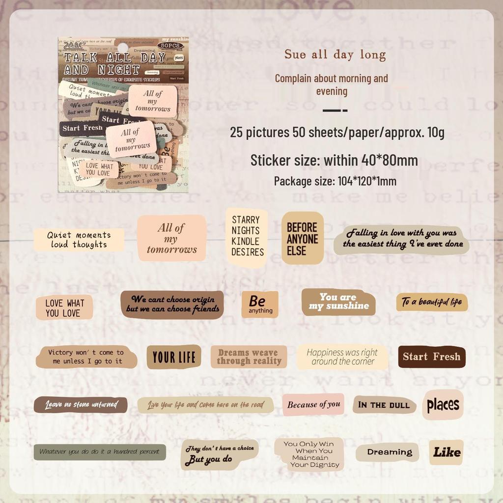 ZABC Far Away Travel Sticker Pack: 50 Retro English Word Sheets, 6 Styles
