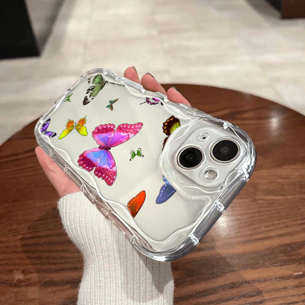 N76 Butterfly Soft Wavy Phone Cases for Samsung A54 A34 A13 A14 S23 S24 Ultra Xiaomi Redmi Note 13 12C Realme Infinix Protective Bumper Cover