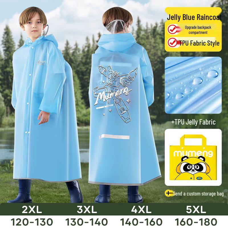 Kids  Waterproof TPU Raincoat with Backpack Slot 3XL