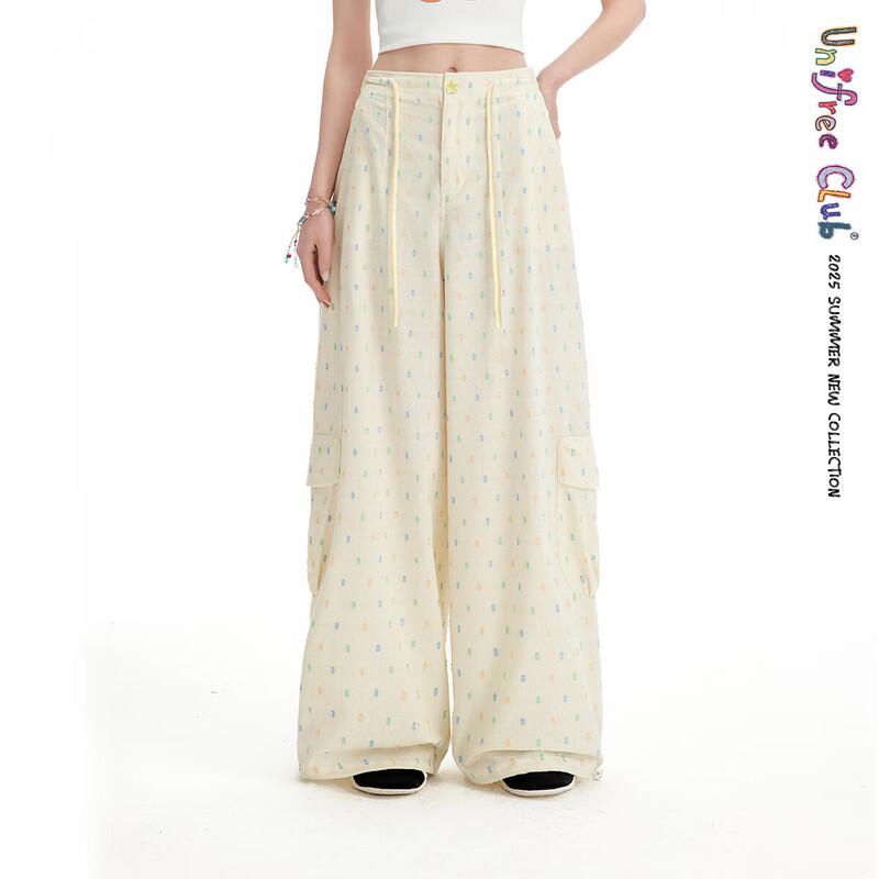 UNIFREE Korean Style Wide-Leg Polka Dot Casual Pants M