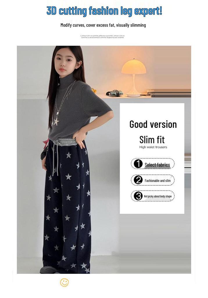 Girls' Wide-Leg Star Print Sweatpants - Trendy Casual for Spring & Autumn