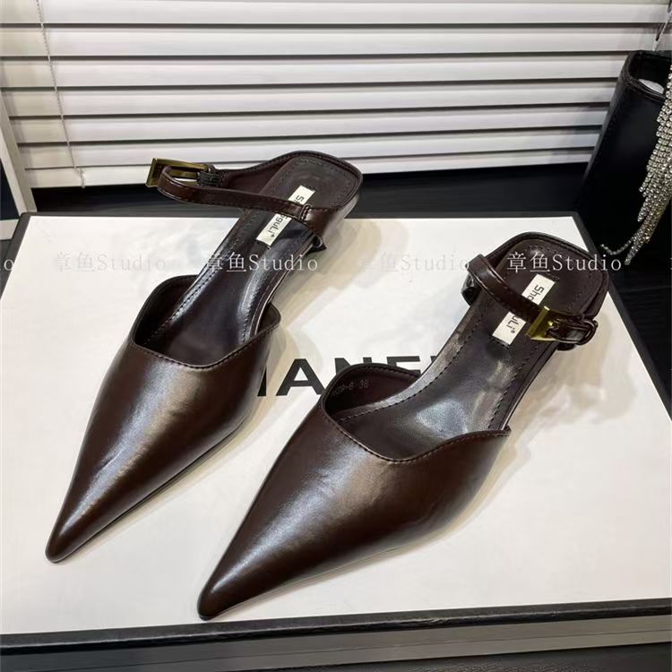 

Летние закрытые носки женские шлепанцы с ремешком через пятку, мюли, туфли, женские элегантные мюли на тонком каблуке, обувь для стриптиза, сандалии 39 шоколадный