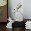Easters Rabbit Statue Set of 2 Cute Wooden Bunnies Figurines Decors for Living Room or Bedroom Desktop Display Ornaments