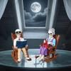 Yousheng 2 Pcs Halloween Rocking Chair Skeleton Elderly Statues Small Reading Knitting Skeleton Figurine Resin Craft for Courtyard Lawn Porch Decor
