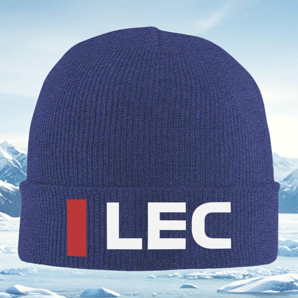 Czerwony prostokąt i białe litery LEC Czapka zimowa dzianinowa Beanie Unisex dla mężczyzn i kobiet Ciepła na zimę Boże Narodzenie Outdoor Rower
