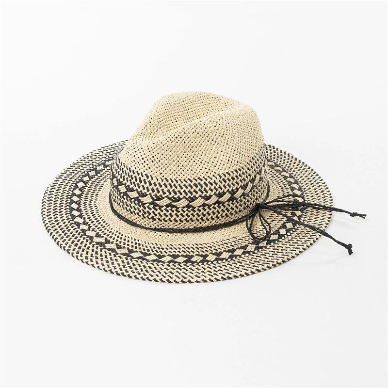 

202601-hh5400b ins chic light summer Mixed color weavie paper grass street fedoras cap men women panama jazz hat head size 57cm чорний