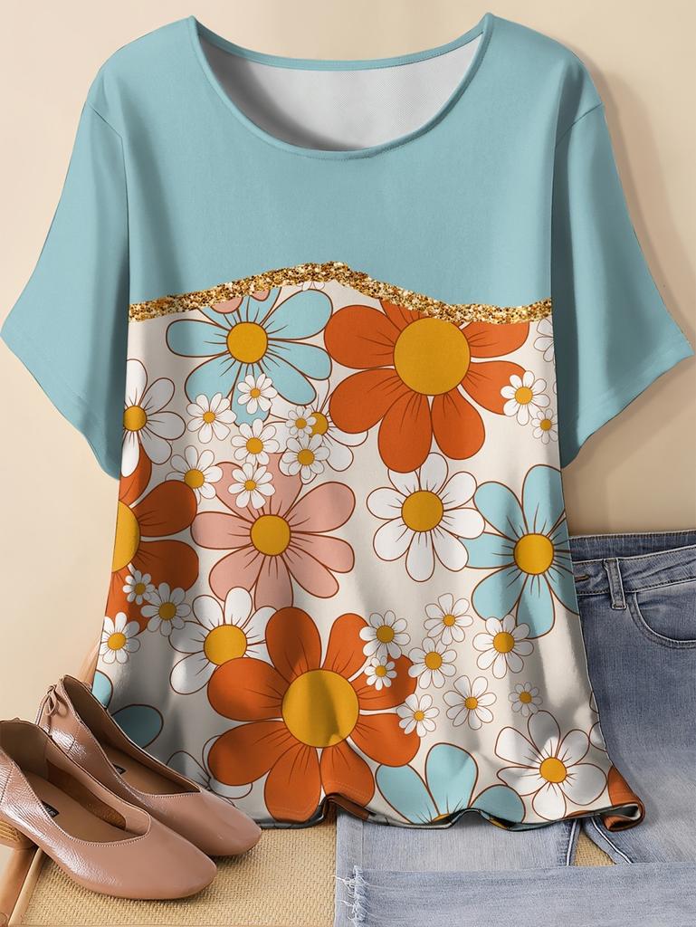 Women's Short Sleeves T-Shirt Elegant 3D Bohemian Print Short Sleeve Tees Woman T-Shirt Tops Oversized Summer Women's Clothing