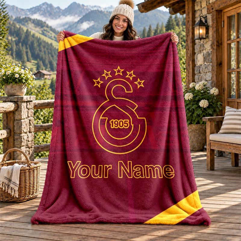 Galatasaray Custom Name Flannel Blanket Personalized Soft Warm Plush Throw Blanket Customized Gift for Family Friends