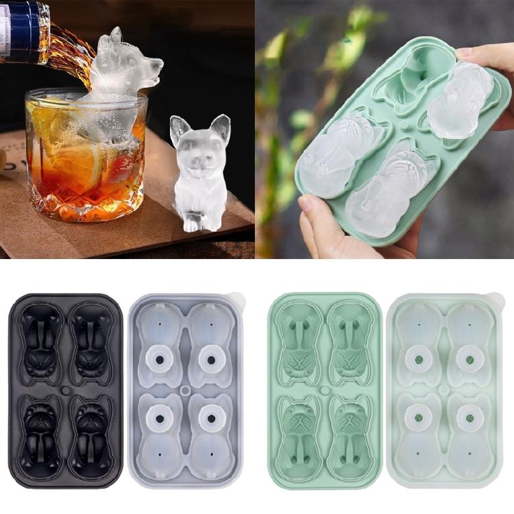 Innovative 4 Cavity 3D Dog Ice Cubes Tray Food Grade Silicone Mould for Unique Drink Presentation Kitchen Tool
