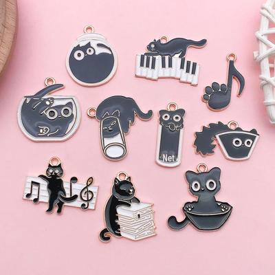 European-American Creative Animal Series: Cute Black Cat Piano Jewelry DIY Accessories