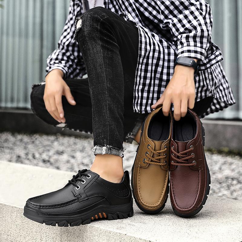 Fashion Genuine Leather Casual Shoes Fashion Non-slip Comfort Outdoor Hiking Shoes Handmade Classic Men Walking Shoes Plus Size 38-48