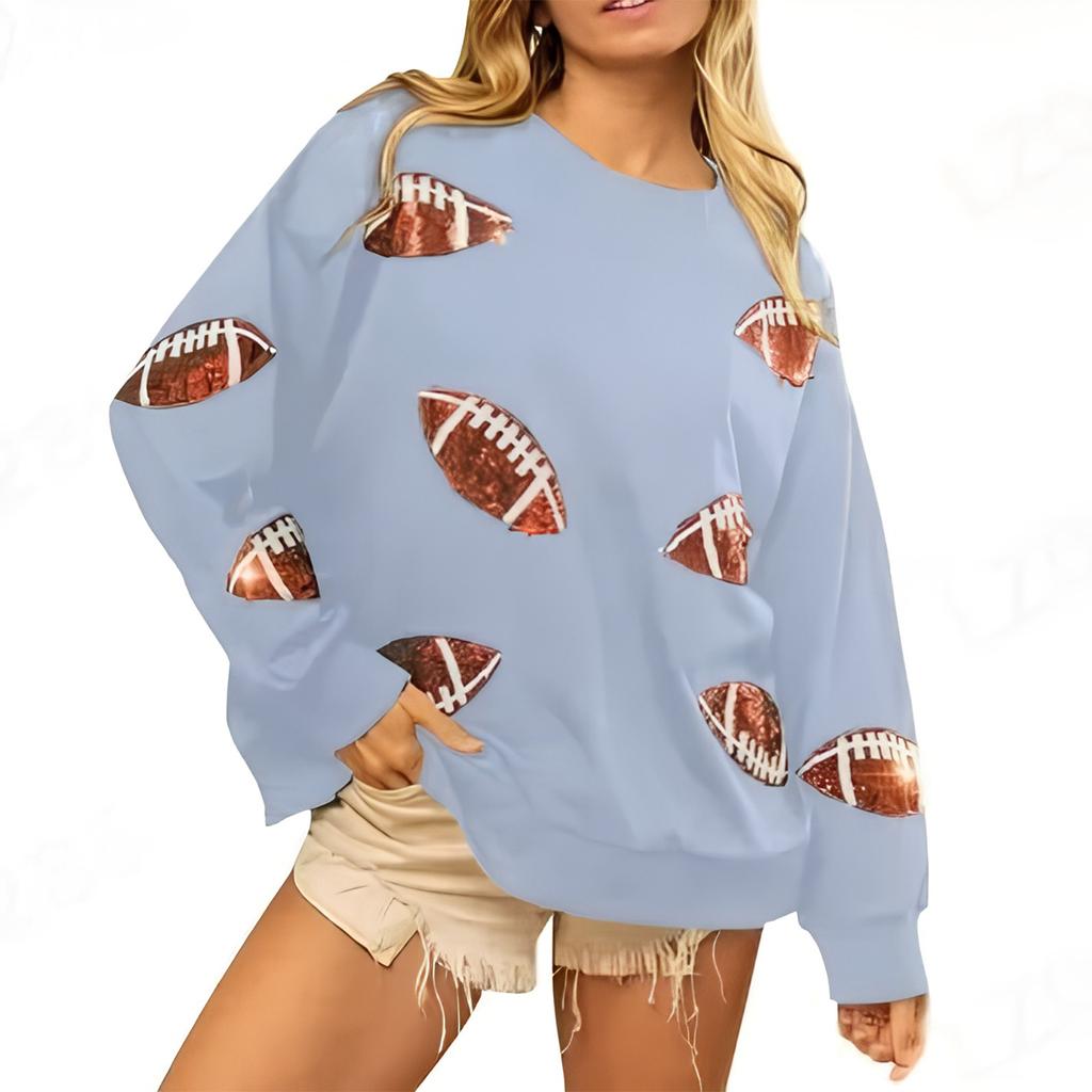 Ladies' Casual And Fashionable Round Neck Top With Ball Print Hooded T-shirt Long Sleeved Sweatshirt