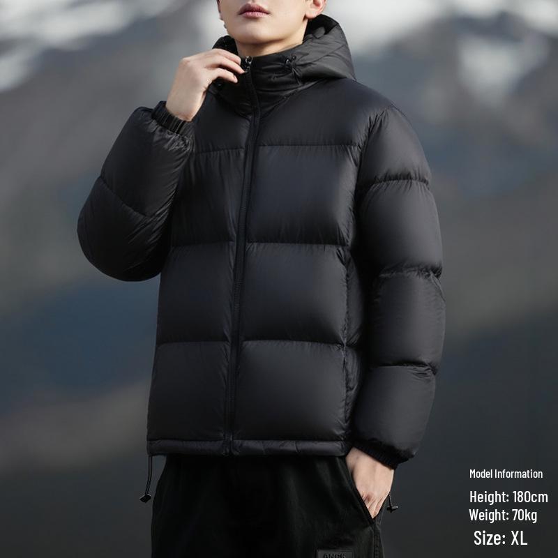 Men's Black Hooded Thickened Down Jacket - 90% White Duck Down, Teflon-Coated, Winter 2024 Edition