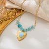 Gold-Plated Heart Pendant Necklace with Blue Coral Branch Chain