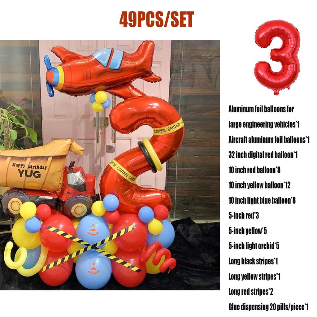 49 sztuk czerwony samolot pojazd inżynieryjny cyfrowe balony urodzinowe dekoracje na imprezę urodzinową dla dzieci chłopiec 32 Cal czerwona cyfra piłka artykuły dekoracyjne dla dzieci