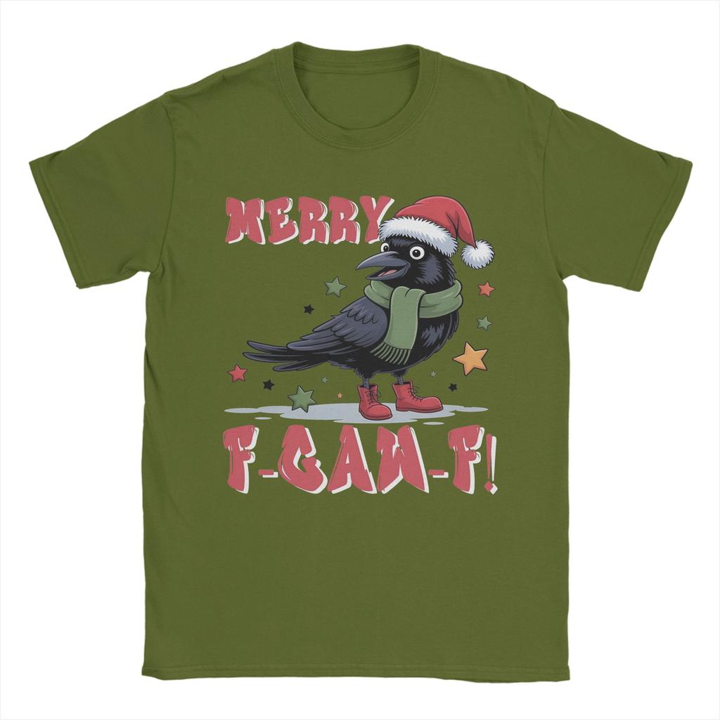 F-Caw-F Merry Christmas Crow T Shirts Men's Pure Cotton Funny T-Shirts Crew Neck Tees Short Sleeve Tops Original