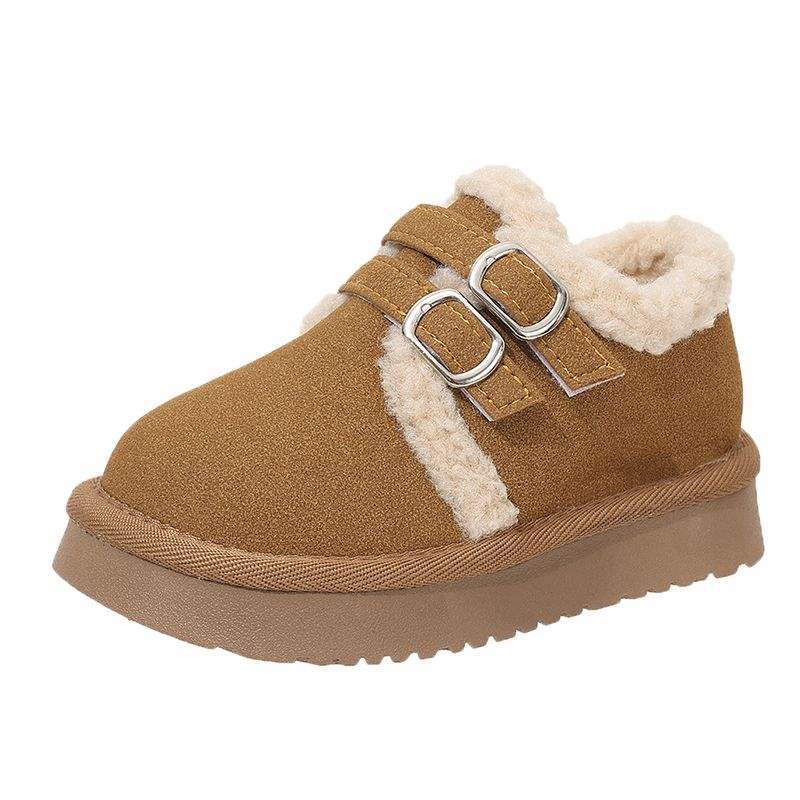 

Повседневные хлопковые туфли для девочек, утолщенные на меху из овечьей шерсти, на липучках, биркенштоки, новинка зимы 2025 года, теплые туфли для мальчиков 30 yards/inner length about 17.5cm коричневый