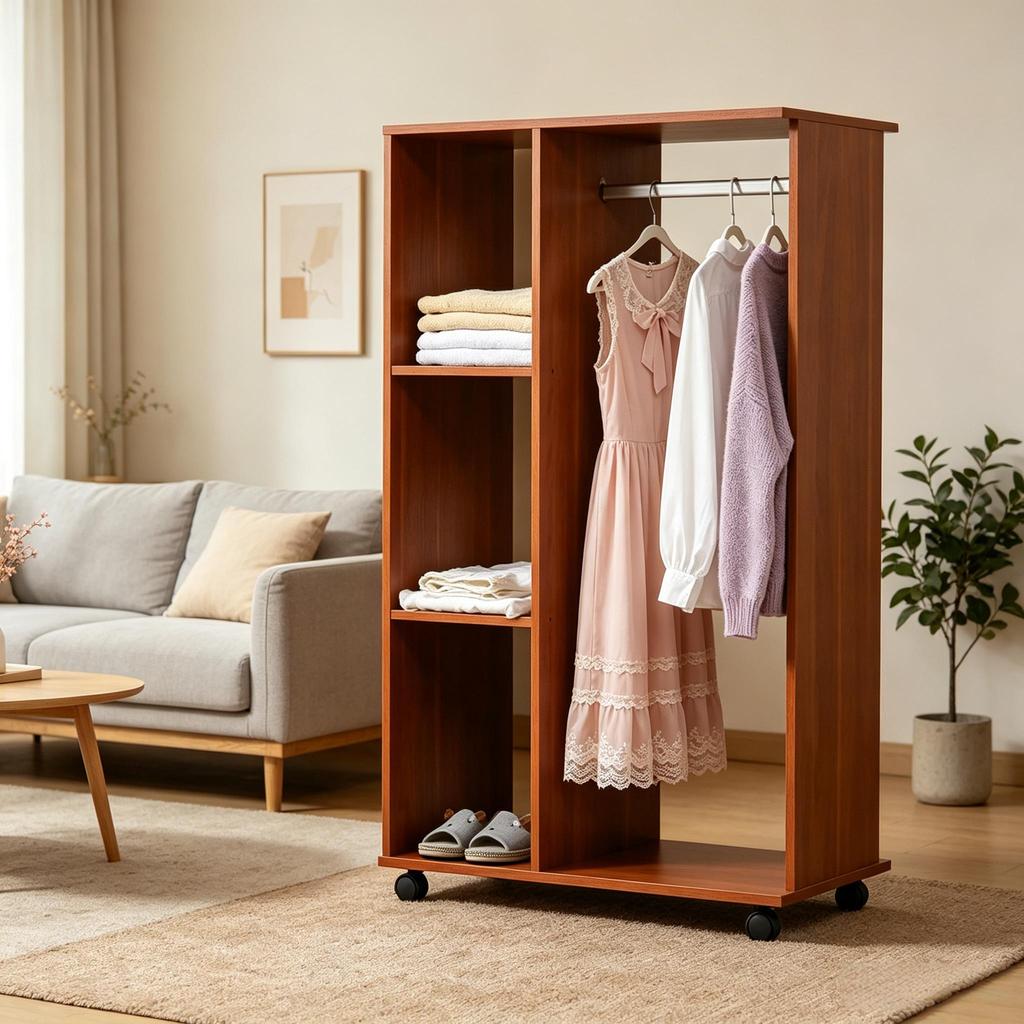 Open Design Storage Cabinet, Bedroom Wardrobe, Wood Storage Shelf, Portable Wardrobe