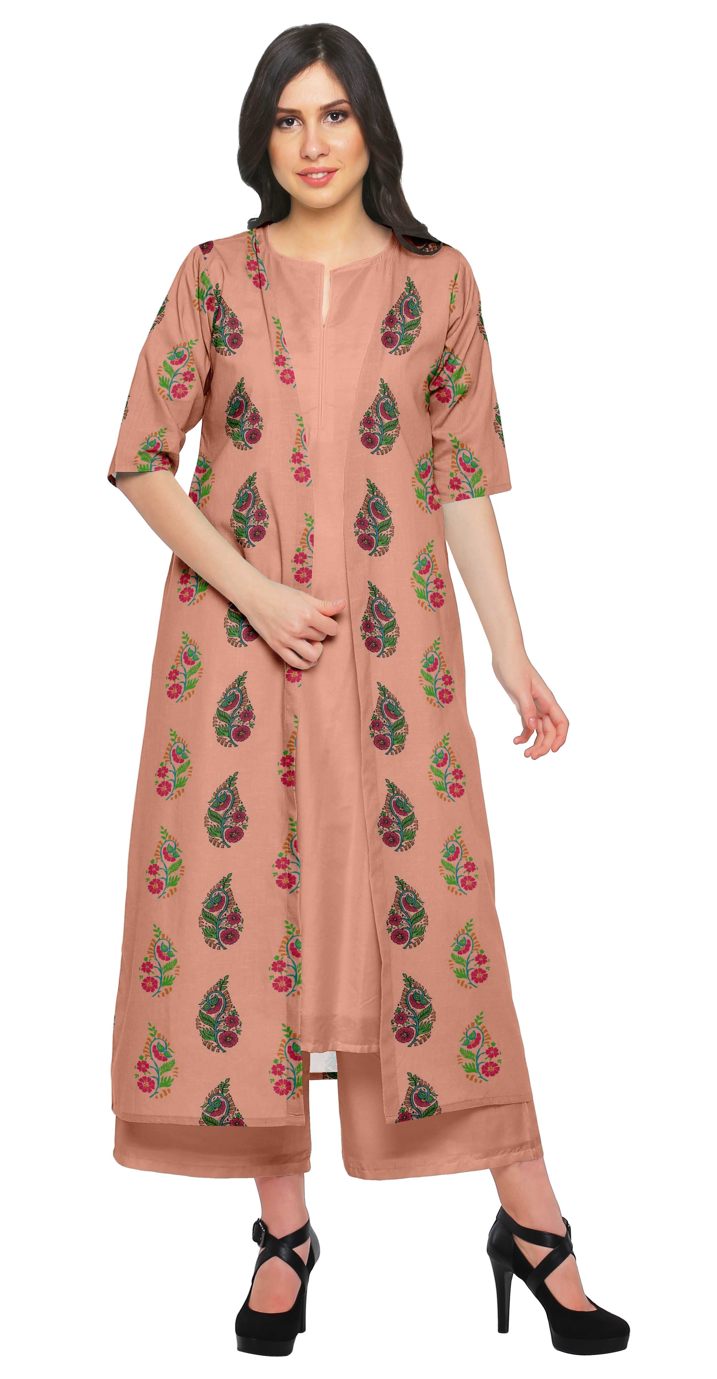 

Moomaya 3 Pcs Indian Clothing For Women Chanderi Ethnic Wear Partywear XS персиковий