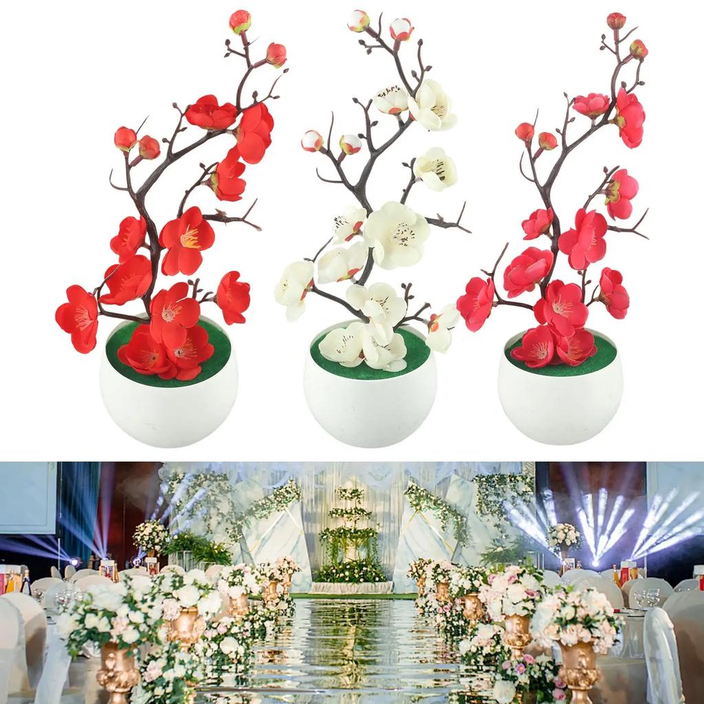 1 Piece Artificial Plum Blossom Potted Plants Simulation Small Bonsai Office Desktop Ornaments Home Decoration