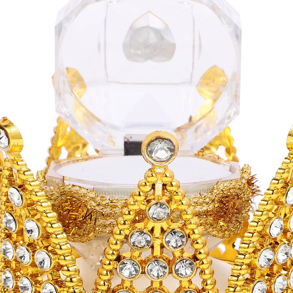 Boîte à Bague de Mariage Incrustée de Strass en Forme de Couronne Boîtier à Bague Compact Léger Portable de Luxe pour Cérémonie de Fiançailles