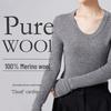 Fengxun Women's 100% Pure Wool Slim Fit Long Sleeve U-Neck Sweater