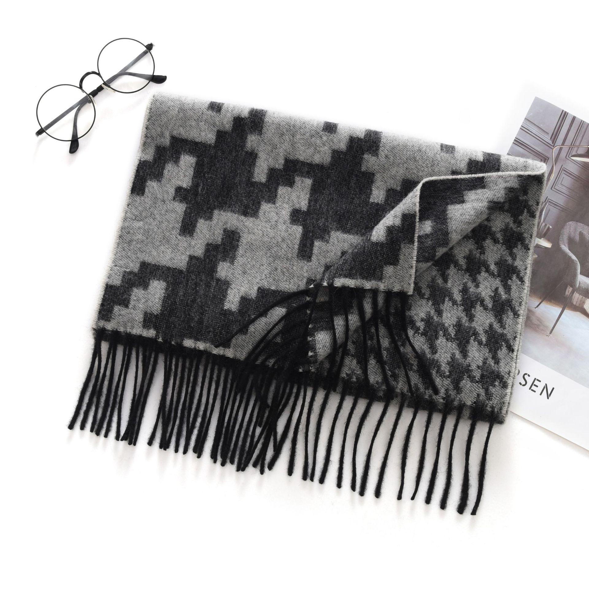 

Autumn and winter wool thousand bird grid scarf women s new plaid shawl fringed thickened warm scarf