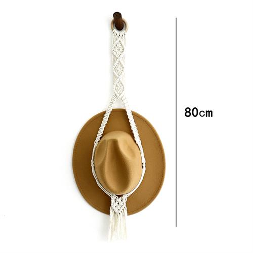 Boho Macramé Věšák na klobouky Bohemský stojan na vystavení klobouků Ručně vyráběný bavlněný tkaný Dekorativní závěsný na stěnu Organizér na ukládání kovbojských klobouků