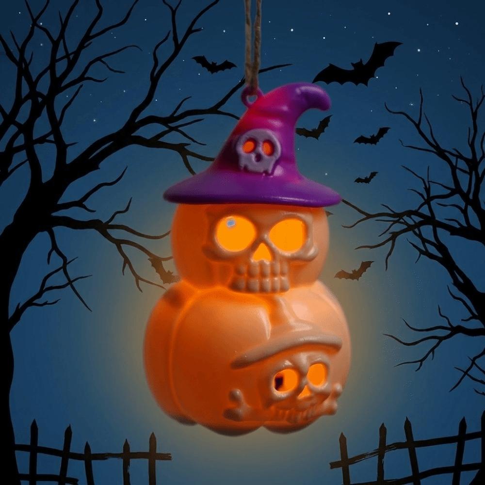 Skeleton Pumpkin Nightlight Button Cell Battery Operated LED Glowing Spooky Tabletop Lamp Aesthetic Plastic Halloween LED Decor
