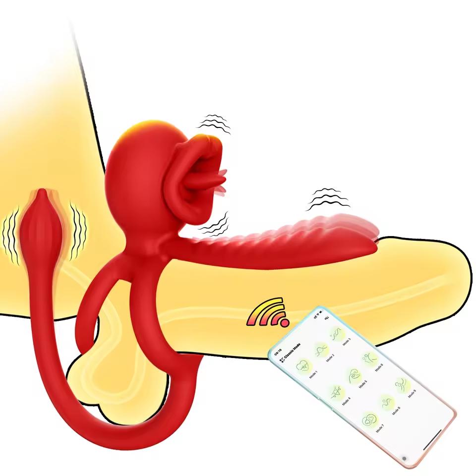 APP Vibrating Cock Ring Sleeve Rose Clitoral Vibrators Tongue Clit Stimulator Anal Plug Prostate Massager Sex Toys for Men Women