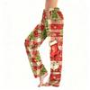 Women's Christmas Plush Pants with Snowflake and Christmas Tree Print, Cozy Sleep Pants for Home