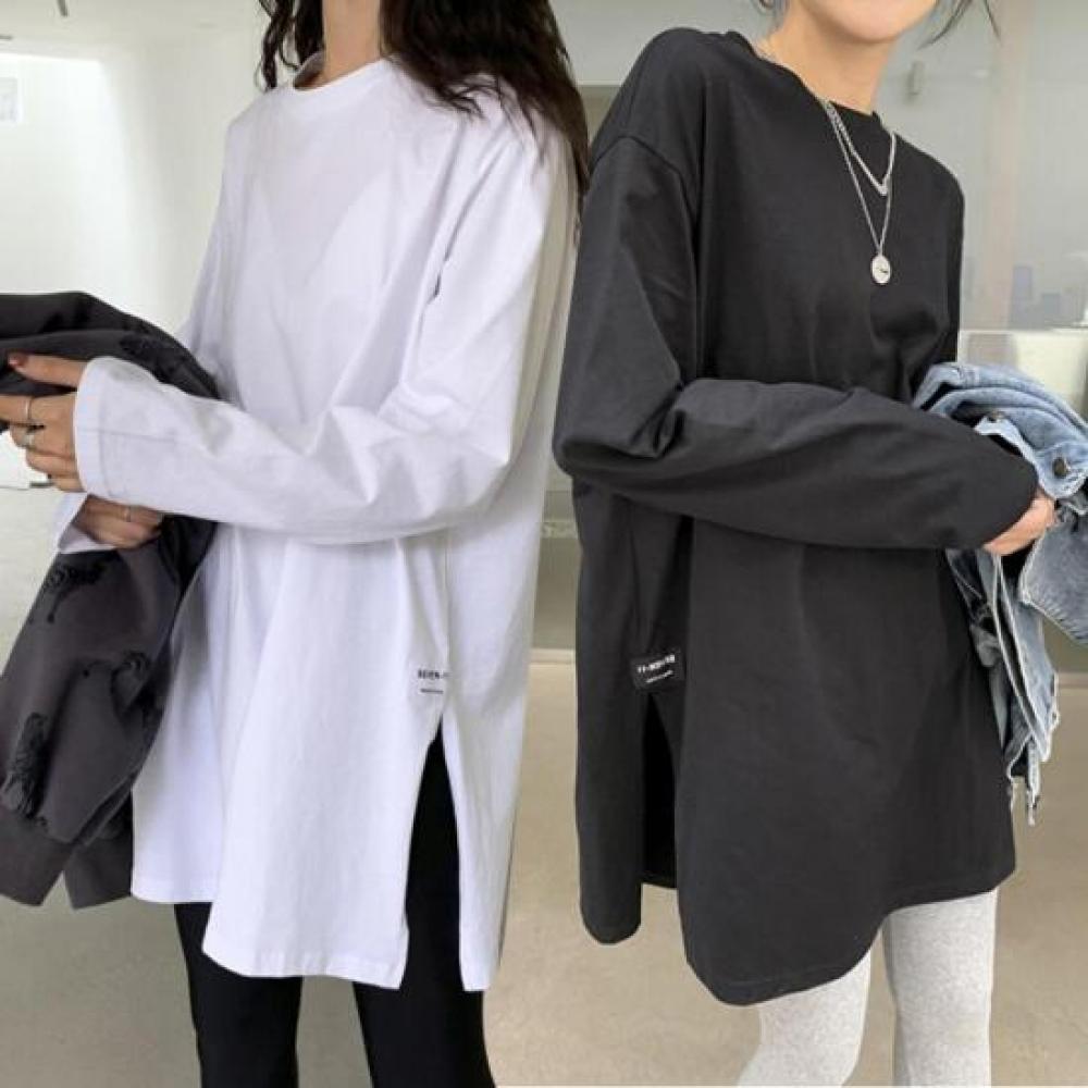 New ArrivalS Open Run Women S Enoni Round SliT overSized caSual T ShirT longSlee