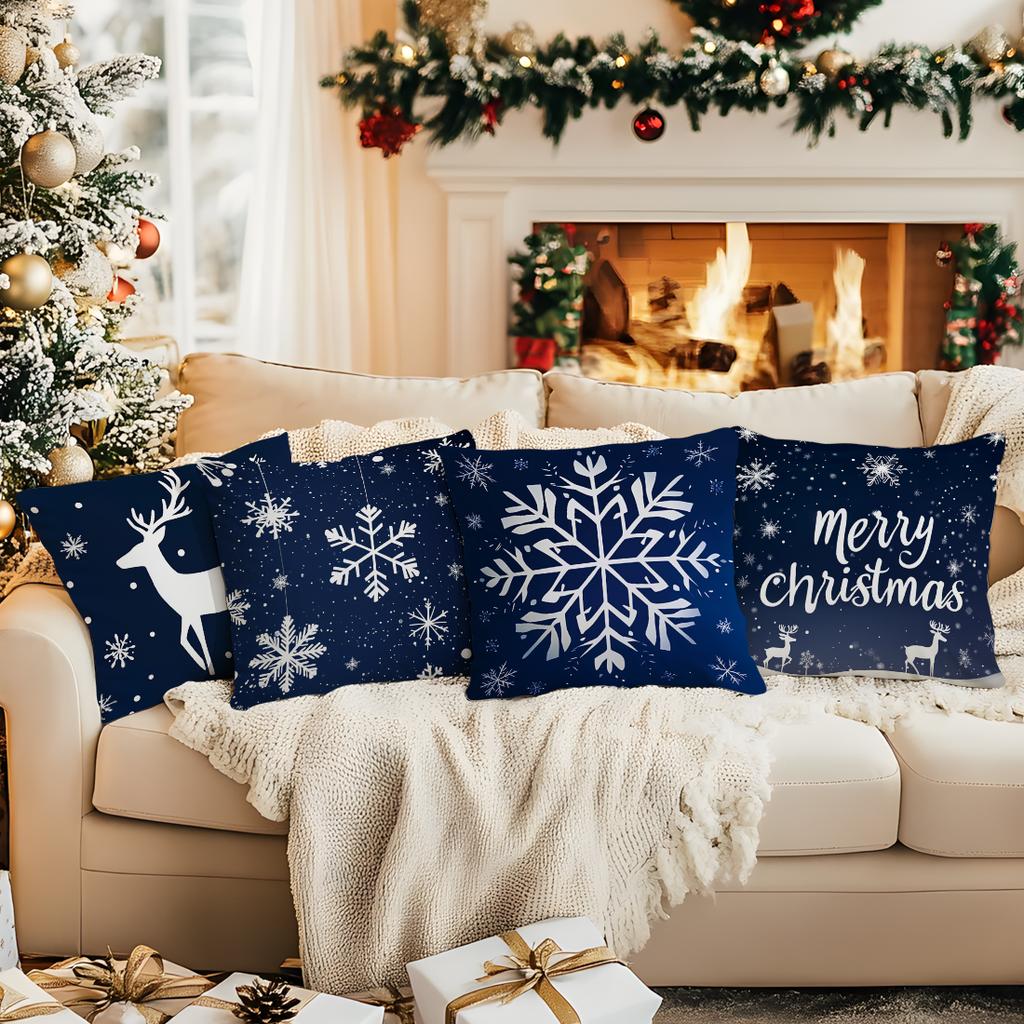 Christmas Snowflake Pillowcase Bedroom Sofa Cushion Cover 100% Polyester Living Room Soft Cushion Pillowcase Home Decor