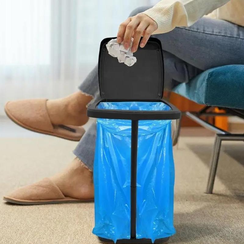 Portable Trash Bag Holder Rubbish Bag Stand Telescopic Garbage Holder Waste Storage Frame with Lid for Living Room Yard