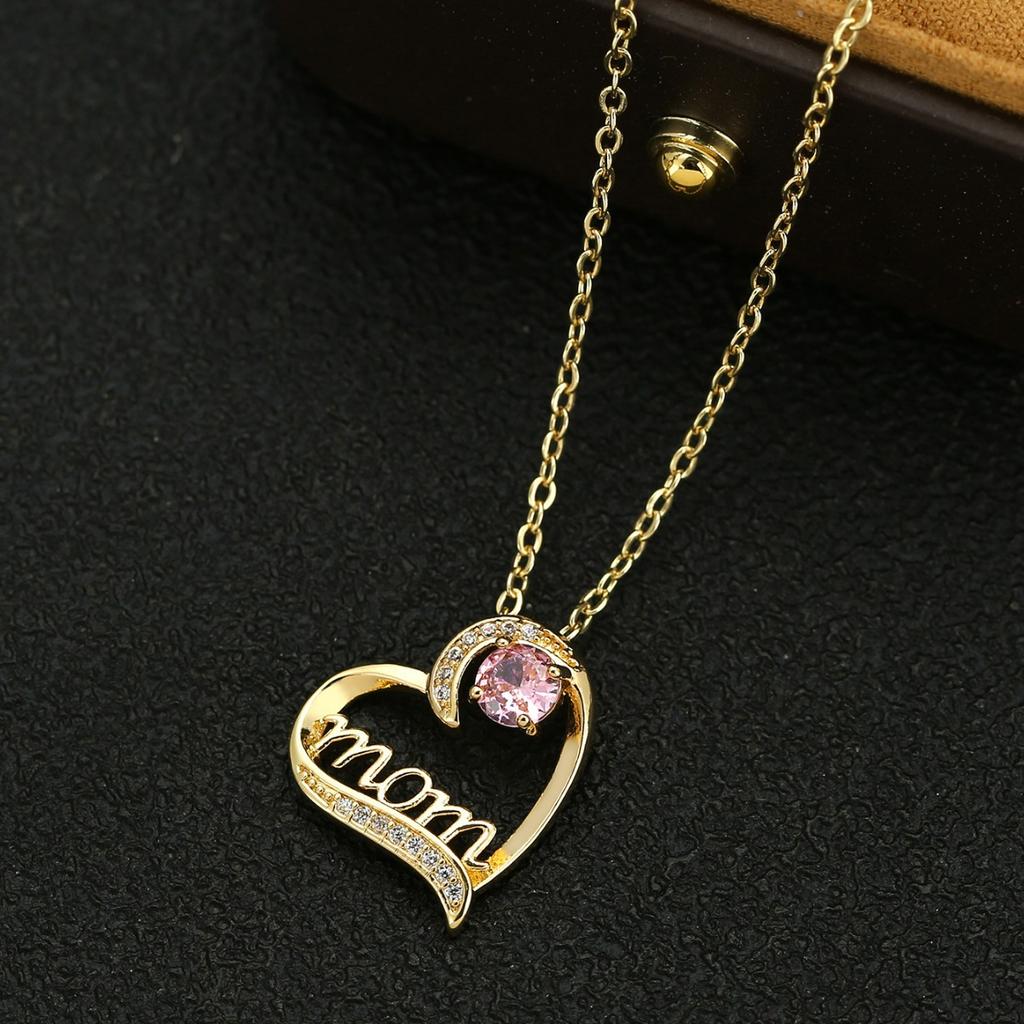 Gold Tone Multi Zircon Heart Pendant Necklace Elegant Versatile Gift For Mom On Mothers Day