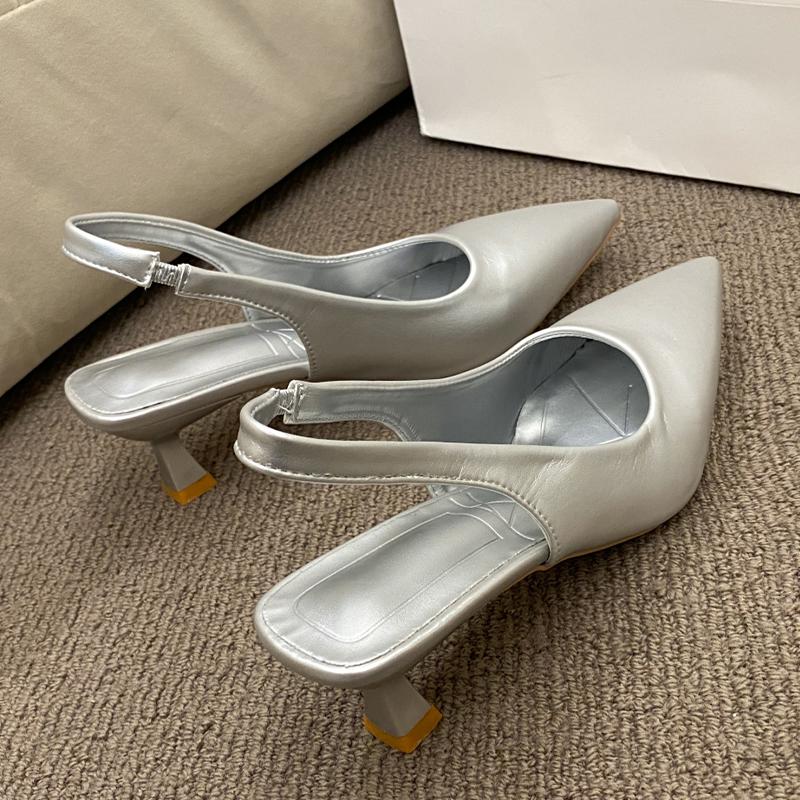 

Модные женские сандалии с острым носком, летние элегантные туфли на среднем каблуке, модные сексуальные женские туфли-лодочки 2025, дизайнерский бренд для платья, женские кроссовки 35 серебряный