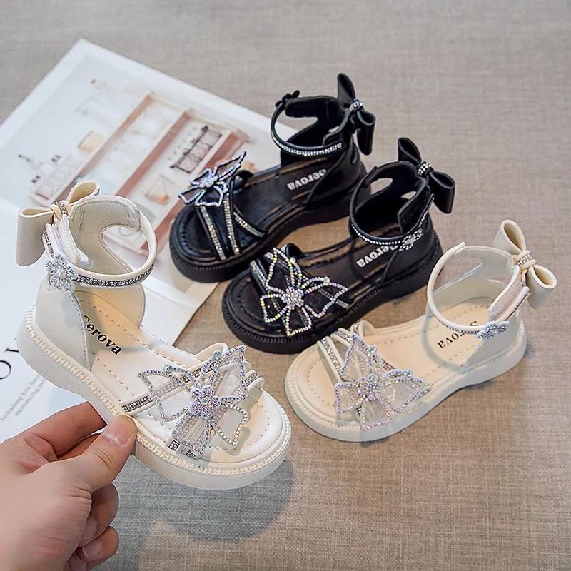 Summer New Trendy Girls Shoes Stylish Fashion Crystal Princess Shoe Versatile Comfort Lightweight Elegant Butterfly Women Sandal
