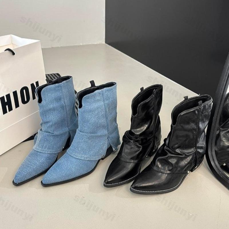Fashion Fashion Trend Coarse Heel Pointed Head Leg Boots for Women 2025 New Style Autumn Comfortable Elegant Non Slip Casual Short Boots