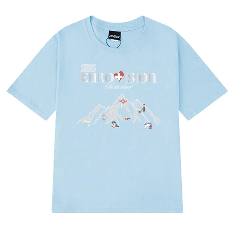 Eurovision Song contest 2025 Switzerland T shirts Unisex Women Fashion Oversized short sleeve Tshirt Unisex 100 Cotton clothing S