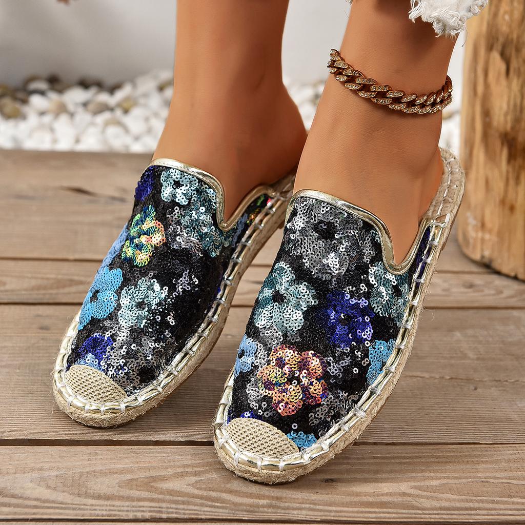 Fashion Women Slippers Glitter Flat Casual Baotou Slippers 2025 Summer New Fashion Shoes Women Lightweight Outdoor Sandals Slides Women